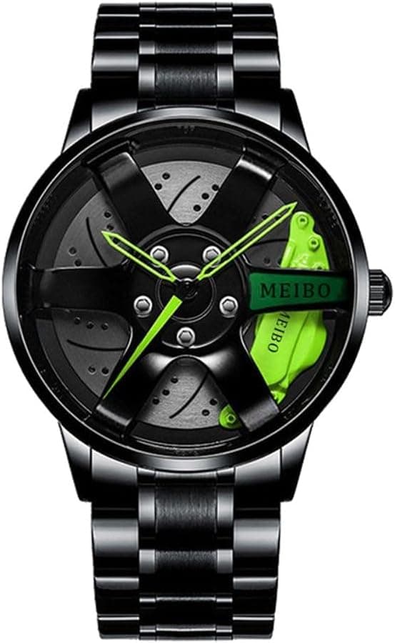 Montre de sport pour homme - Montre de course rotative - Roue de roue - Design sport - En acier inoxydable - Étanche