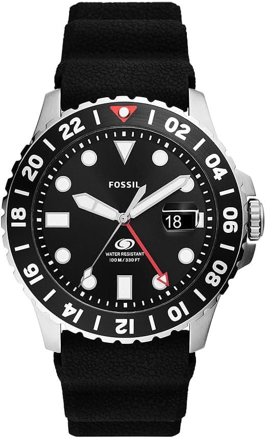 Fossil Montre GMT Bleue pour Homme, Mouvement Date à Trois Aiguilles avec Bracelet en Acier Inoxydable ou en Silicone