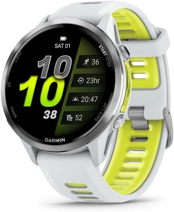 Garmin Forerunner 970 – Boîtier Whitestone | Montre Intelligente de Course Haut de Gamme avec écran Amoled et Lampe de Poche LED intégrée | Jusqu'à 15 Jours d'autonomie et Support de Navigation