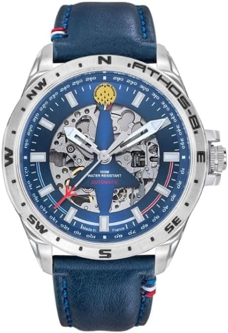 Montre Patrouille de France - Aviateur - Athos 8 - Automatique Squelette - Cuir Bleu