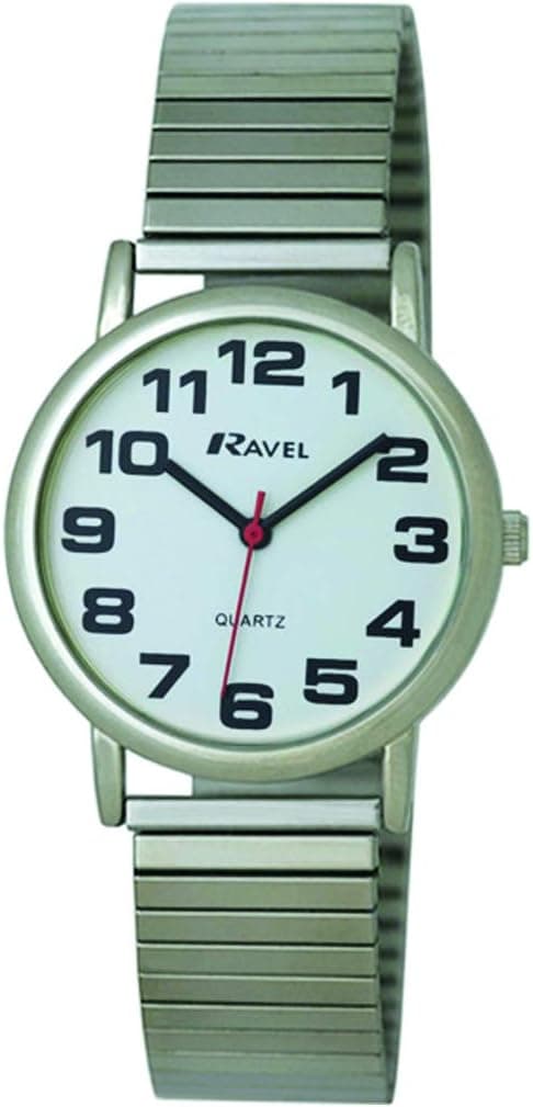 Ravel - Montre Unisexe à Bracelet Extensible en Acier Inoxydable avec Grands Chiffres - Quartz Analogique - R0208