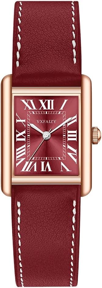 Montre Femme Rectangle Rétro Chiffres Romains Bracelet Cuir