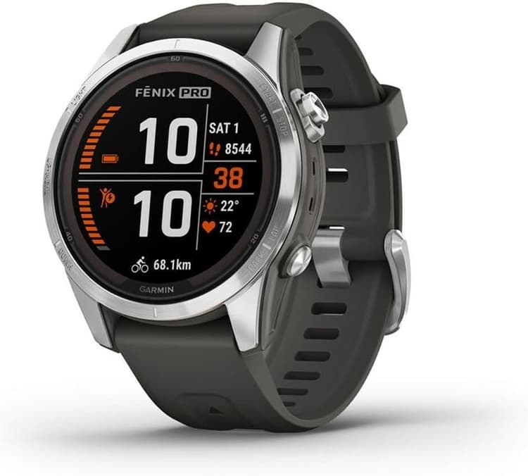 Garmin fēnix 7S Pro, Solar - Montre GPS Multisports connectée – Silver avec Bracelet Gris – Boîtier 42 mm