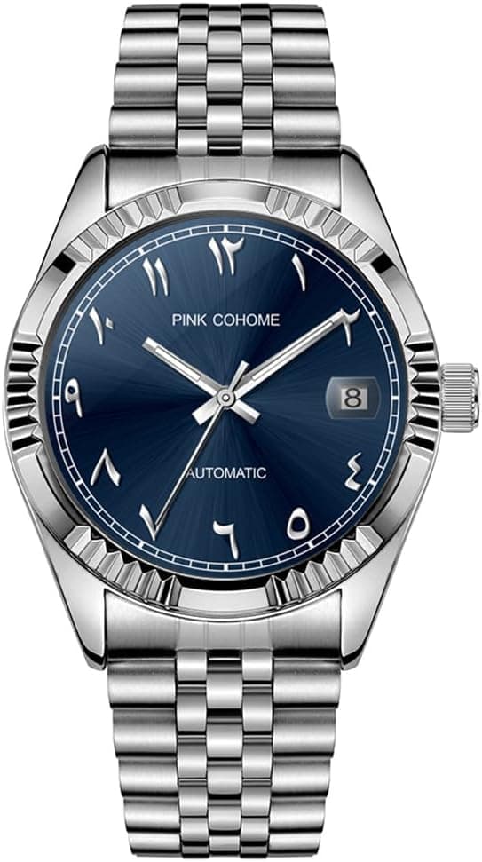 Montre mécanique de Luxe en Acier avec Chiffres Arabes Mouvement Automatique Chiffres ourdou, 38mm pour Homme avec Date Lumineuse et étanche