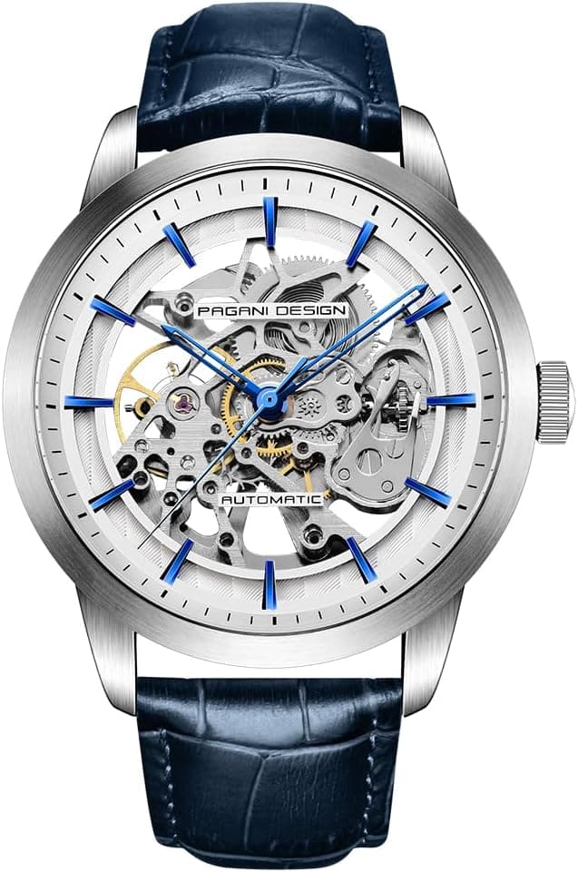 Pagani Design Classique Fashion Montre mécanique Automatique Squelette pour Hommes Bracelet en Cuir Acier Inoxydable Montre étanche Business Analogue Sports à remontage