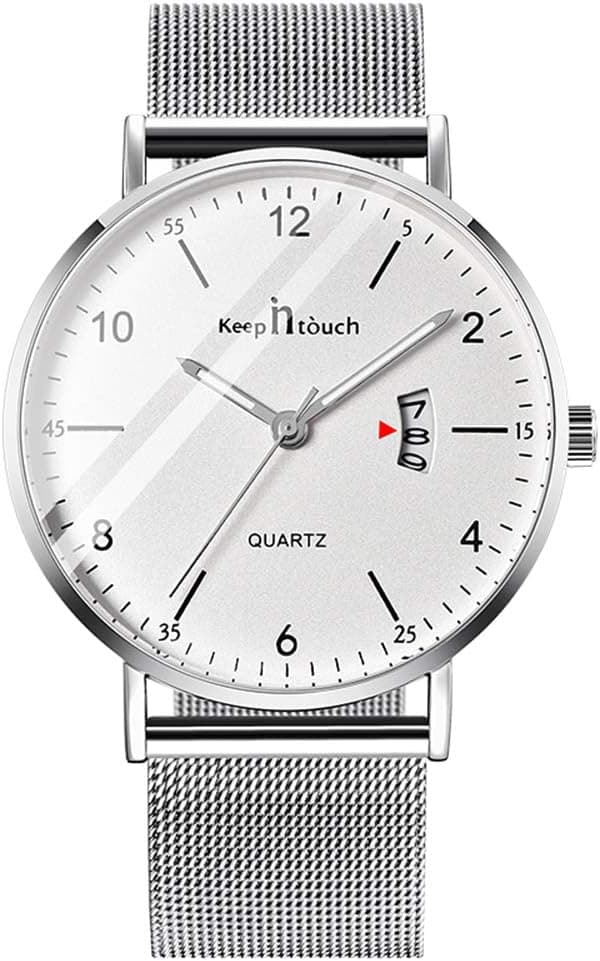 Unendlich U Montre-Bracelet pour Homme Ultra-Mince étanche Montre à Quartz, Cadran numérique Minimaliste, avec Calendrier numérique, Entreprise Décontractée Montre, Bracelet en Acier Inoxydable