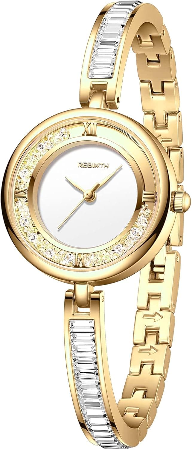 JewelryWe Montre Femme Fantaisie Cristal,Montre Femme à Bracelet Quartz en Alliage et Acier Inoxydable, Montre Rond Analogique avec Chiffres Romains,3ATM Etanche,Cadeau pour Femme