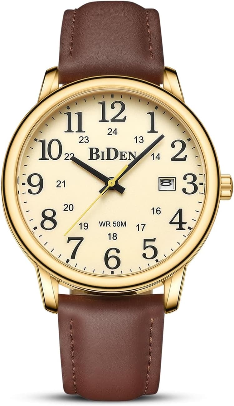 HANPOSH Montre Homme Bracelets en Cuir avec Grand Cadran numérique, faciles à Lire, Montres à Quartz étanches Montres pour Hommes ou Femmes