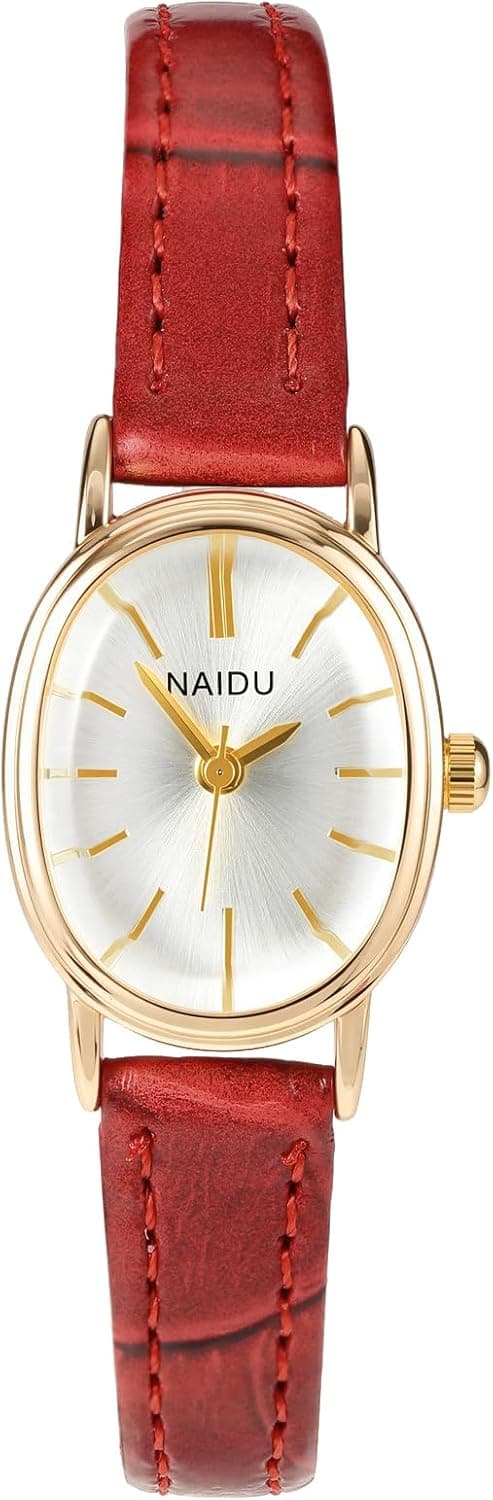 Montre Quartz Femme Fine avec Petite Cadran Métal Ovale Blanc Simple Montre Habillée en Bracelet Cuir Texturé Ajustable pour Fille Élégant Watch Mouvement Analogique Quartz Pas de Chiffres