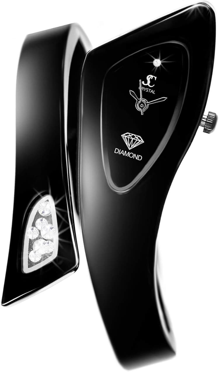 Montre pour Femme, Noir, Montre en Métal rhodié, Réglable avec Fermoir, Idée Montre Cadeau pour Femme - Cliquez sur Visiter la Boutique pour Voir nos Bijoux.