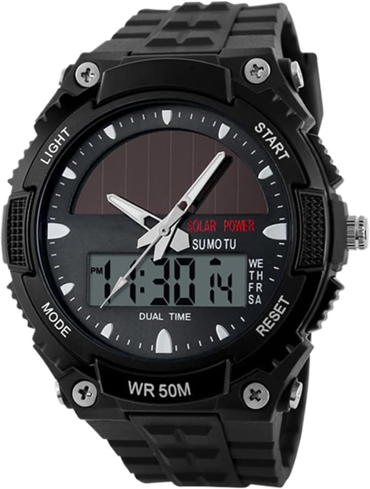 Montre Solaire - Montres à énergie Solaire pour Hommes, Montre-Bracelet numérique multifonctionnelle avec Affichage de la Date, de Mode pour Le Travail sur Le Terrain, de Sport Robuste p