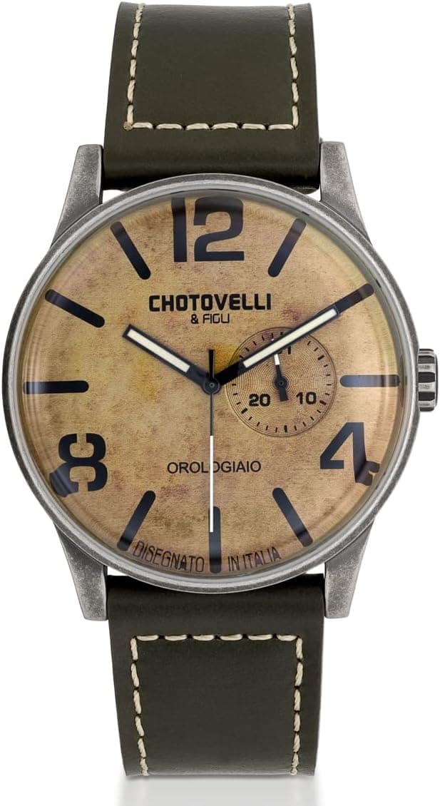 Chotovelli Montre pilote à quartz bleu marine avec bracelet en cuir vintage