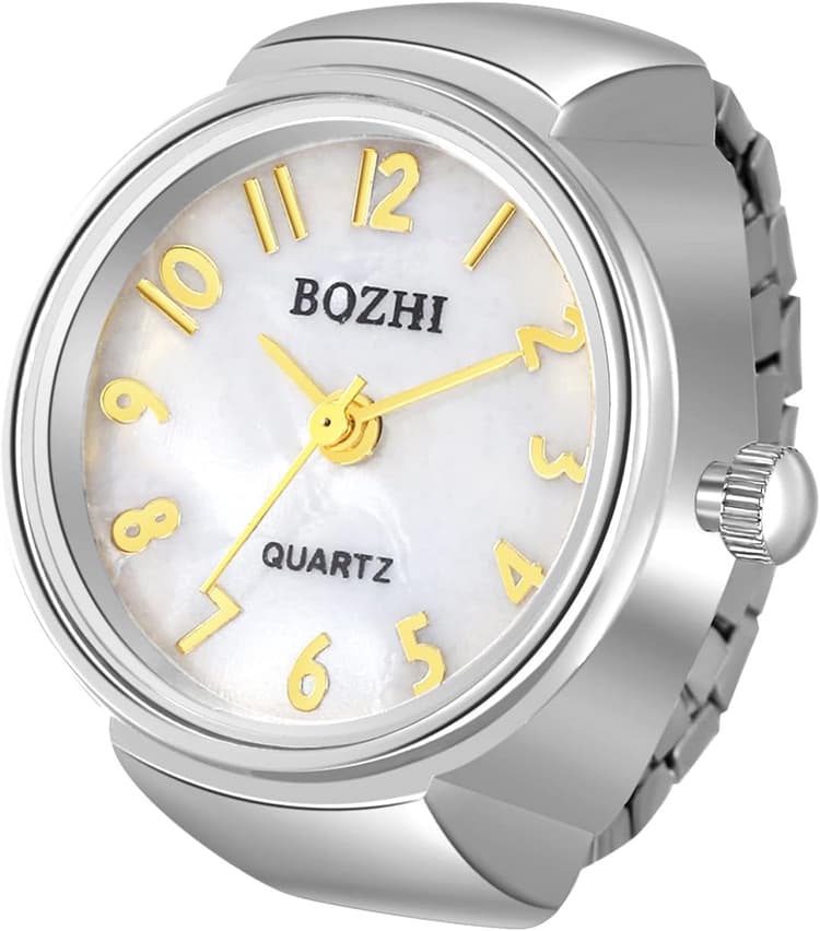 JewelryWe Montre pour Homme et Femme Simple et élégant Grand Cadran numérique Cadran Sangle élastique Bague Montre Unisexe