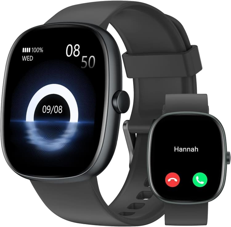 HUAKUA Montre Connectée Homme Femme Smartwatch Appel Bluetooth Notification pour Samsung Xiaomi iPhone Android iOS Montre Sport Podometre Cardiofréquencemètre Oxymetre Multisport Etanche IP68 Noir