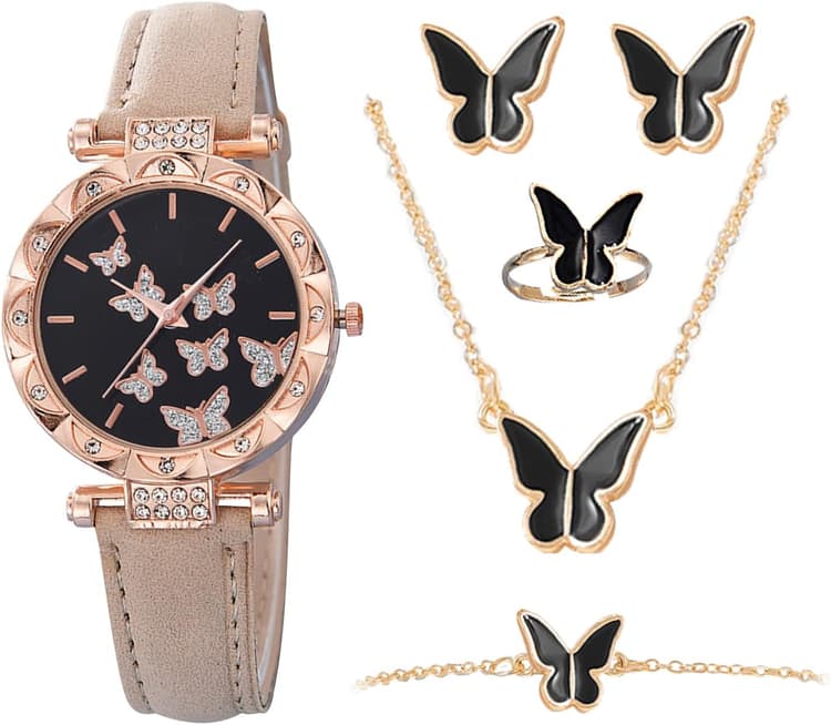 Generisch Coffret cadeau pour femme avec montre et bijoux, coffret cadeau pour femme, ensemble de bijoux, collier, bague et boucles d'oreilles pour femmes et filles
