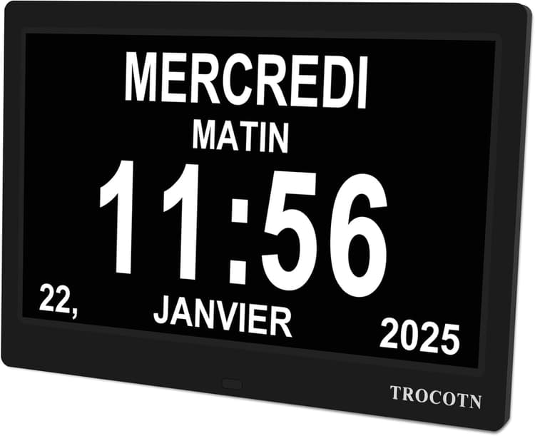 TROCOTN 10 Pouces Horloge numérique Horloge de Jour Grand écran réveil Murale (Noir)