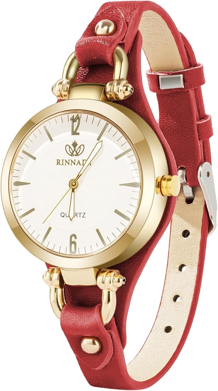 OFFCUP Montres Femme, Montre Bracelet en Cuir Fin Diamant Élégant, Montre à Quartz Analogique Mode Design Cadran avec Grands Chiffres Arabes Cadeaux Classiques pour Femme