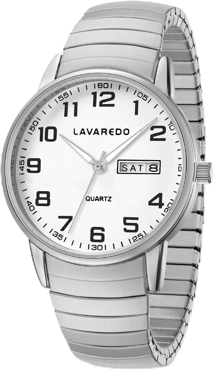Montre à Quartz analogique pour Homme avec Bracelet Extensible en Acier Inoxydable,Date,Étanche 3 ATM,Gros Chiffres,Idée de Cadeau pour Amis