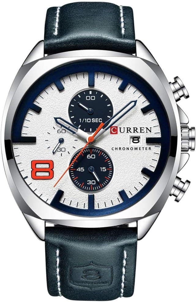 Montre à quartz analogique pour homme avec bracelet en cuir et acier inoxydable étanche Chronographe Date