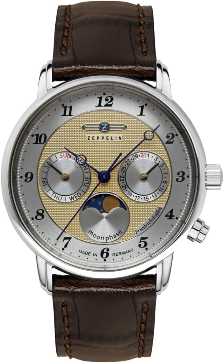 Zeppelin Friedrichshafen 8536-5 Montre pour homme avec phase de la lune et bracelet en cuir
