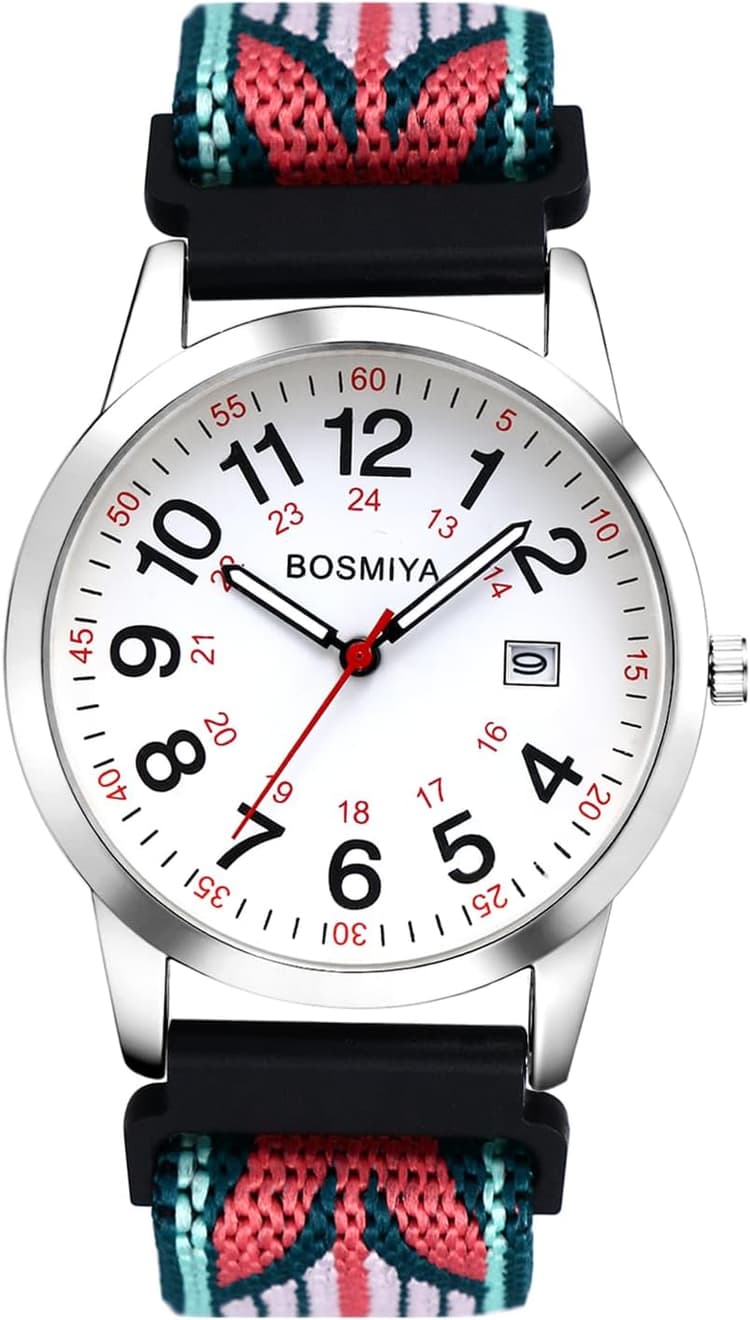 Avaner Montre Femme à Bracelet Élastique: Montre à Bracelet tricoté en Nylon avec Calendrier et Cadran Chiffres 24 Heures Style Simple et Élégant- Cadeau d'Dnniversaire