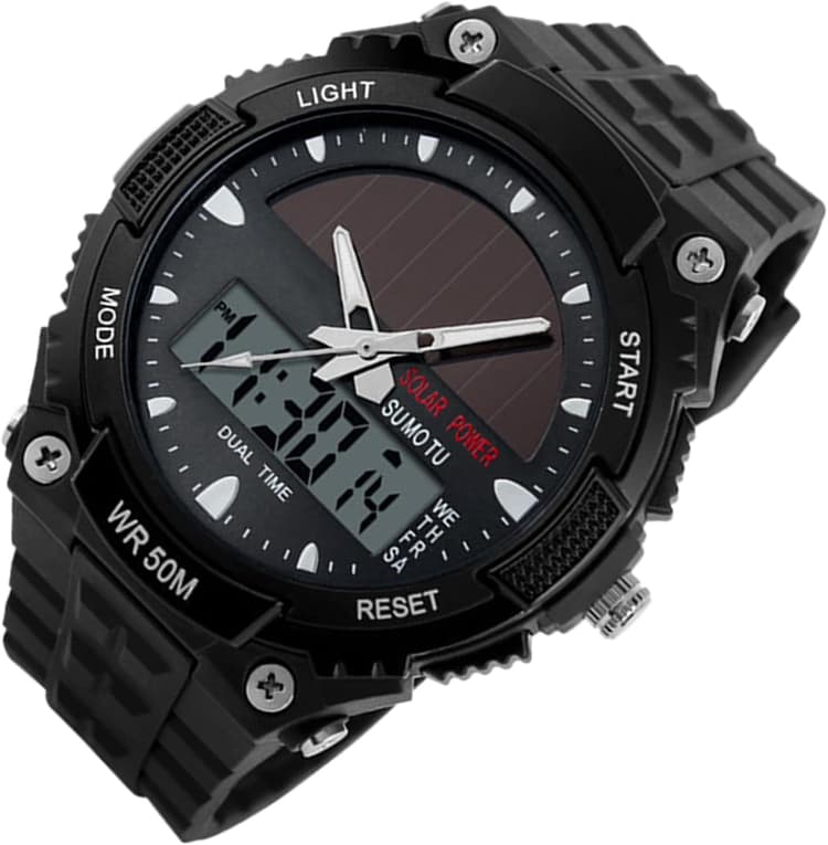 Montre à énergie solaire pour homme, montre d'extérieur pour homme | Montre-bracelet numérique multifonctionnelle tendance pour affichage de la date, fitness, conduite, travail sur le terrain, tenue