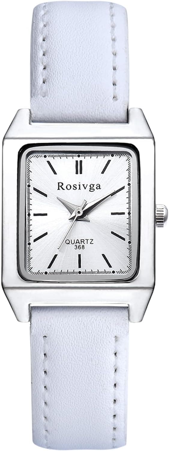 JewelryWe Montre Femme Rectangulaire Cuir: Montre Bracelet Femme PU Cuir Analogique Quqrtz Élégante Cadran Soleil Petits Index, Style Chic Intemporel, Cadeau Anniversaire Noël Fête des Mères