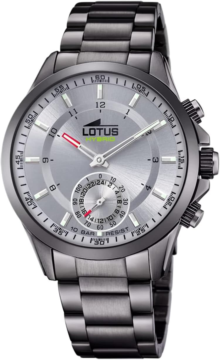 LOTUS Montre Intelligente Homme Hybride Connected Acier INOX 316L Gris - Montre Analogique Connectée - Étanche 10 ATM 18807/1 - Contrôle Musique, Compte Pas, Notifications Appels