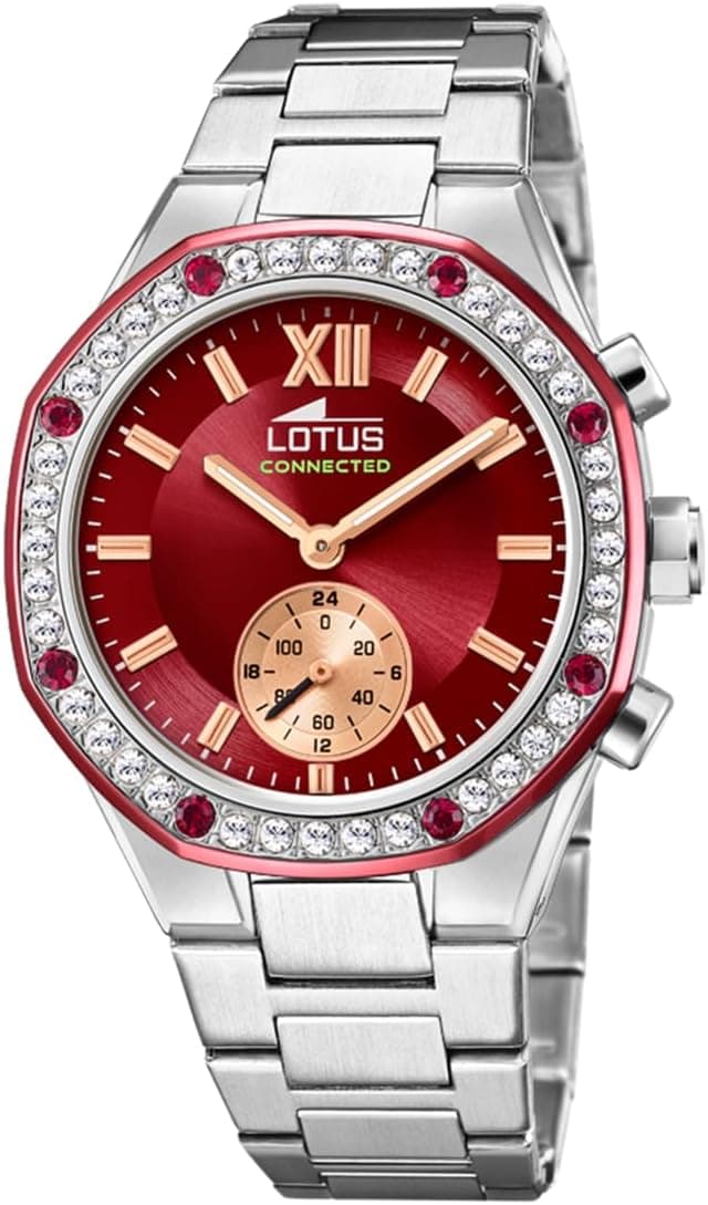 LOTUS Montre Intelligente Femme Hybride Connected Acier Inoxydable 316L - Verre minéral - Étanche 5 ATM - Contrôle Musique, podomètre, Notifications et rejet d’appels 18924/3