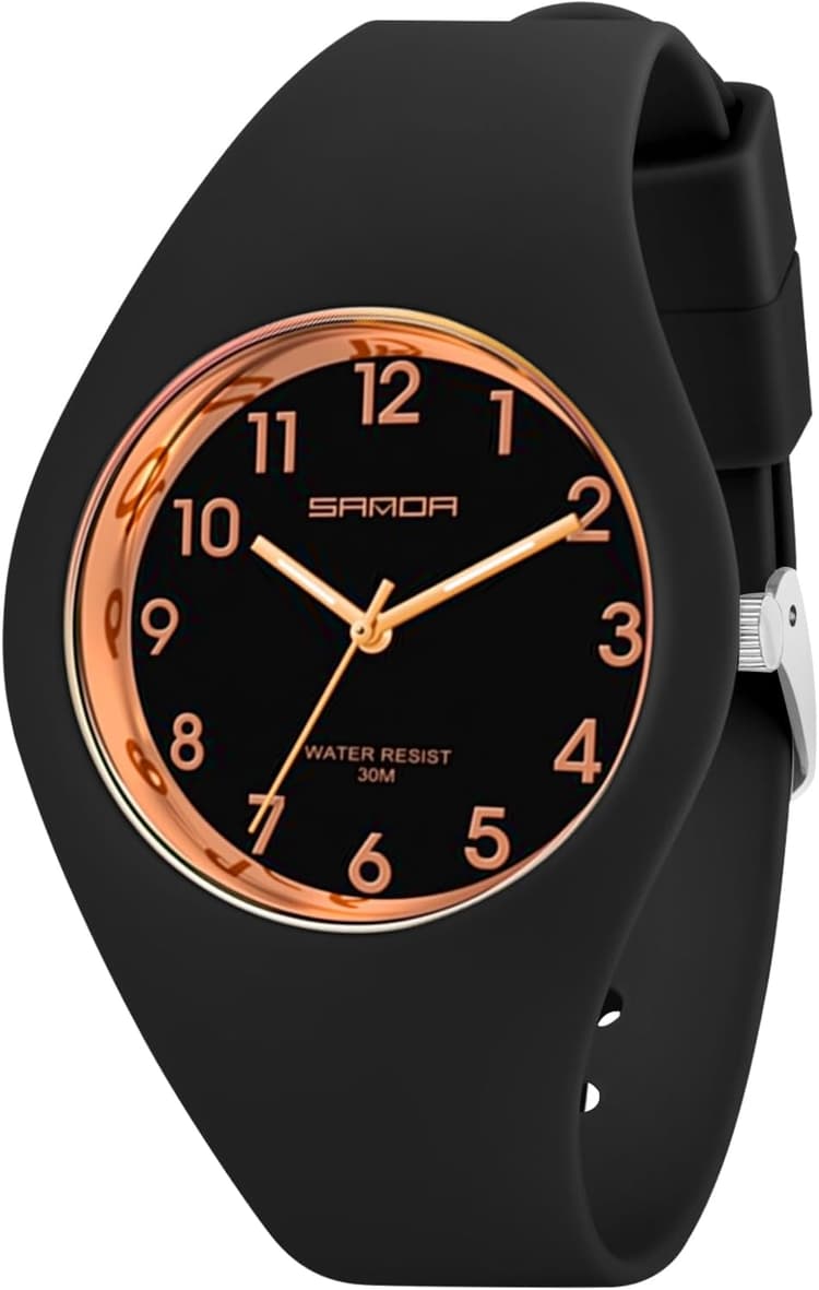 Montre pour Femme avec Bracelet en Silicone, Montre de Sport Analogique Etanche Montres Femme Analogique Quartz Grand Cadran Facile à Lire, Tendance, Stylish, Simple pour Femmes et Filles