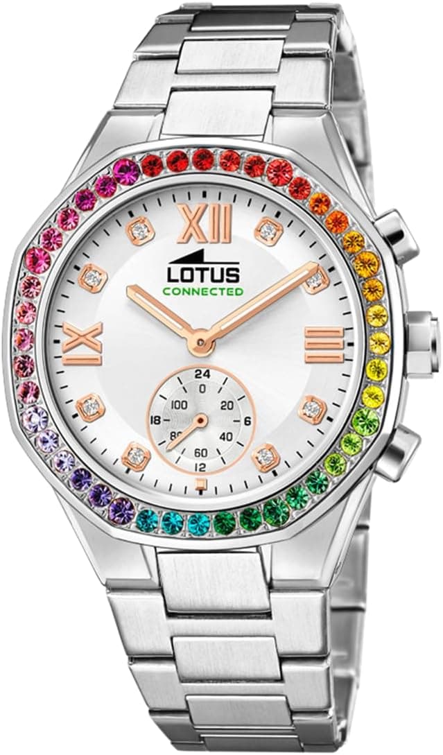 LOTUS Montre Intelligente Femme Hybride Connected Acier Inoxydable 316L - Verre minéral - Étanche 5 ATM - Contrôle Musique, podomètre, Notifications et rejet d’appels 18924/5