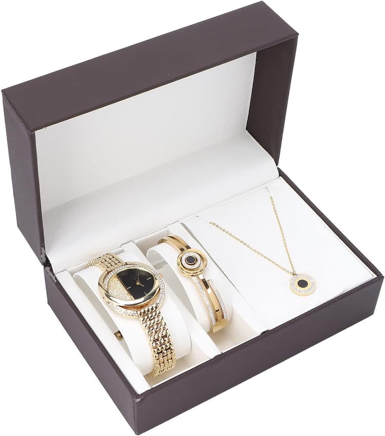 YUYTE Ensemble de Bijoux avec Montre Bracelet pour Femme et Fille - Or Rose et Or - de Noël (Or)