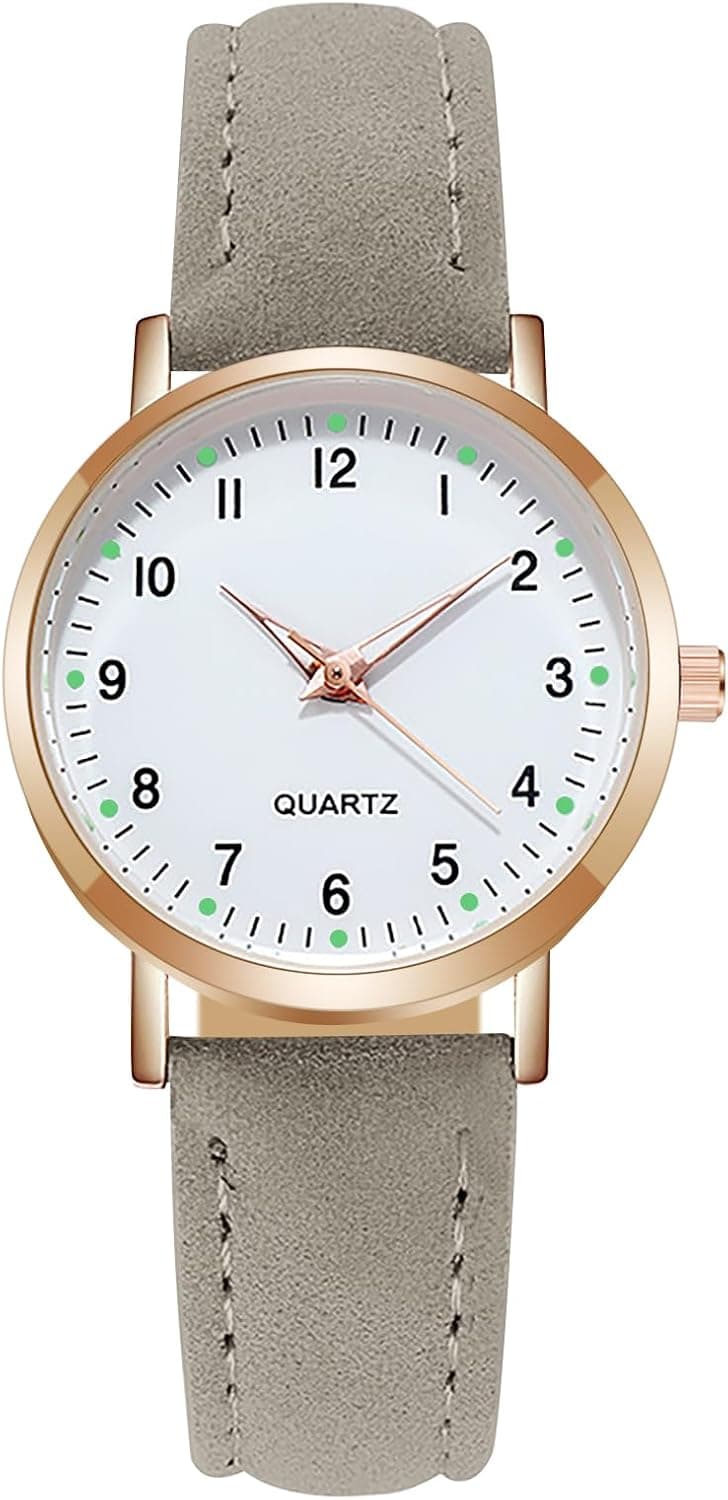 Montre Femme, Lumineux Montre à Quartz Analogique pour Femme, Montres à la Mode Femmes Montres élégante avec Bracelet en Cuir Brossé pour Femmes