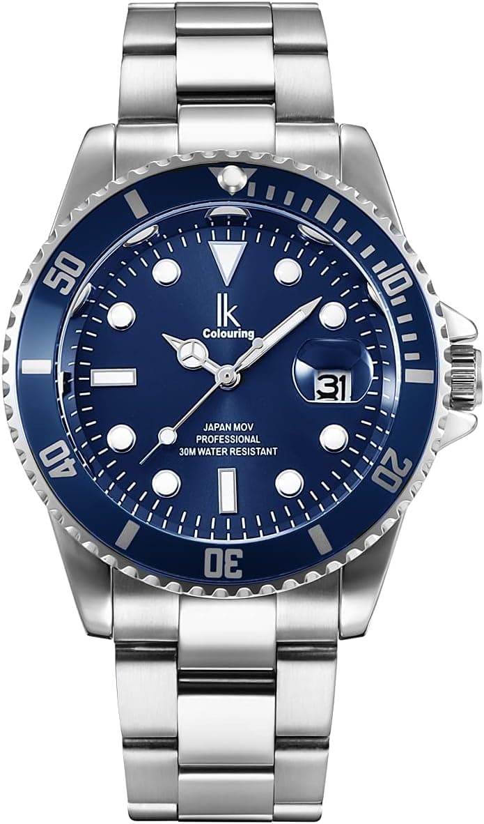 Alienwork IK Montre Hommes Femmes Calendrier Bracelet Métal