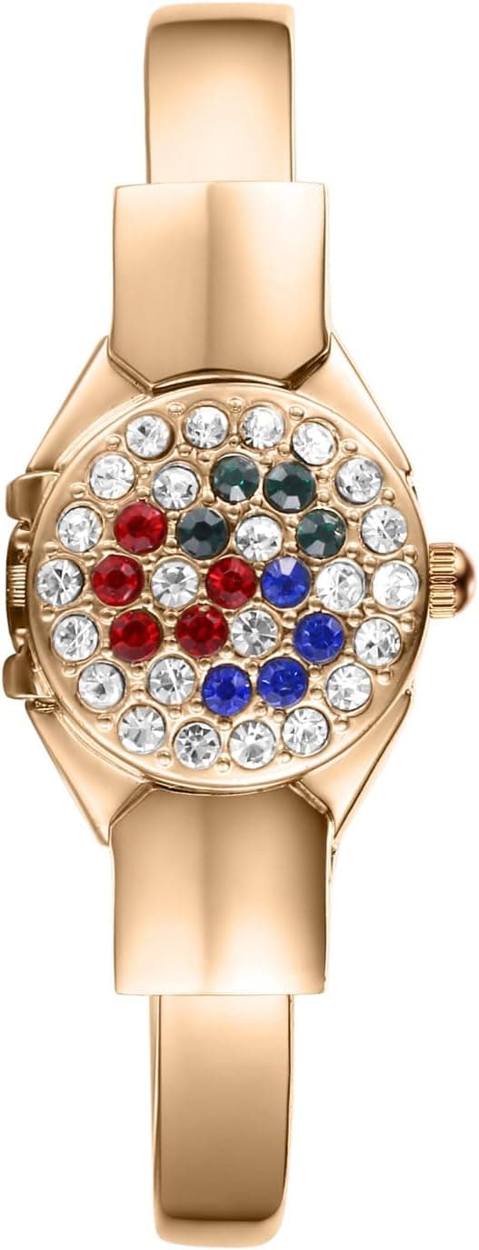 Avaner Montre Femme comme Bijoux de Manchette: Montre Femme Bracelet Doré Brillant Clouté Rouge Bleu Pierre Précieuse à Rabat–Mouvement analogique Extensible Ouvert Montre