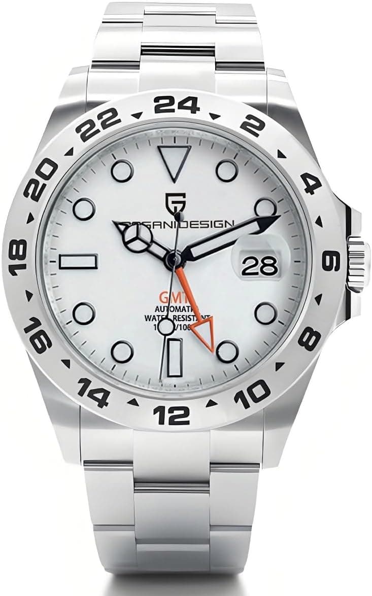 Pagani Design Montre mécanique automatique pour homme, GMT, 42 mm, étanche, acier inoxydable, verre saphir