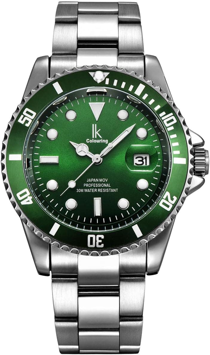 Alienwork IK Montre Hommes Femmes Calendrier Bracelet Métal