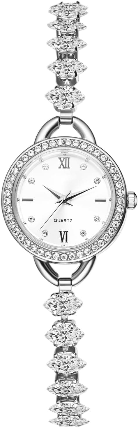 JewelryWe Montre Femme Bracelet Fantaisie : Montre Diamant Strass Analogique Quartz avec Cadran Brillant Échelles Chiffres Romains et Bracelet Acier Inoxydable Fine - Cadeau Femme Fête des Mères