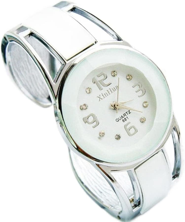 Générique Quartz Rond Alliage Poignet Robe Bracelet Femmes WH Bande Analogique Cadeau Montre Femme Bijoux Fantaisie Fille Ado (White #2, One Size)