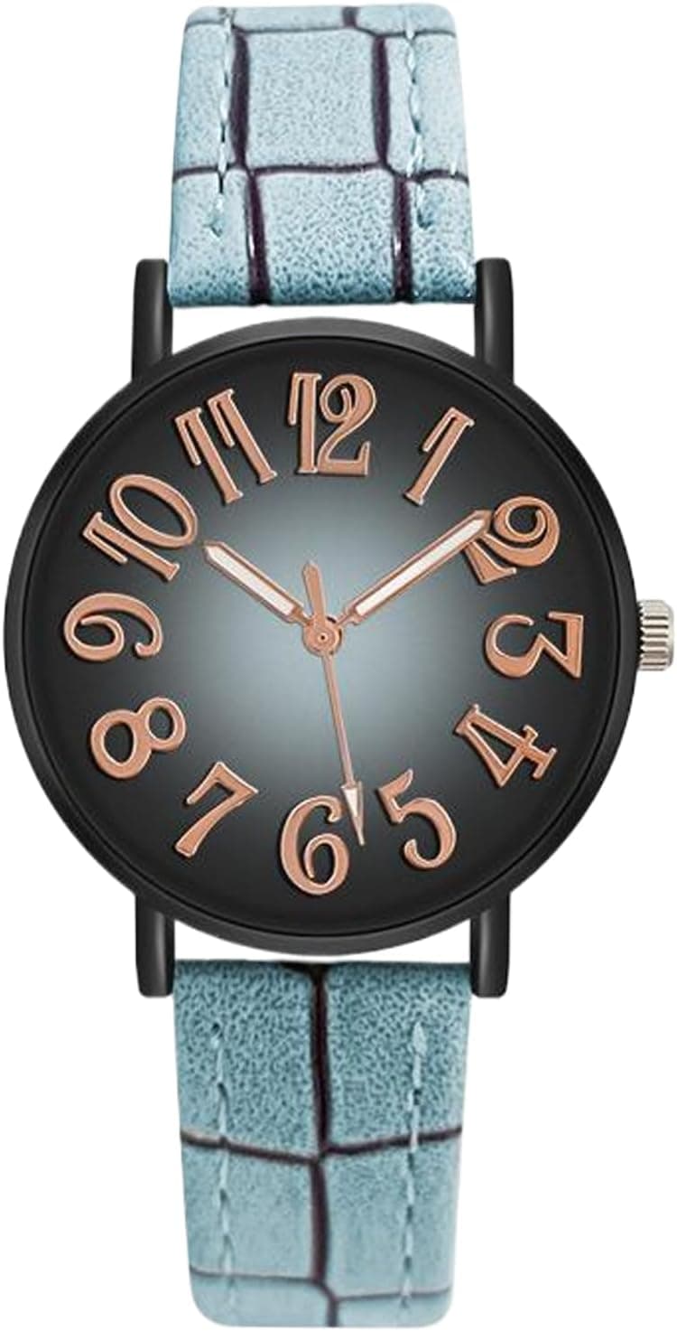 Montre analogique pour Femme - Montre Simple et Minimaliste | Montre Ring, Montre habillée à Chiffres Arabes pour Grand Cadran avec trotteuse, Petits Poignets, Bracelet en Cuir, Grand Cadran