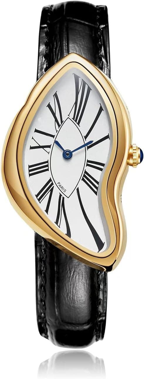 Gosasa Creative Melting Montre de luxe pour homme à quartz analogique avec bracelet en cuir véritable, cadran à chiffres romains, étanche, montre habillée d'affaires décontractée