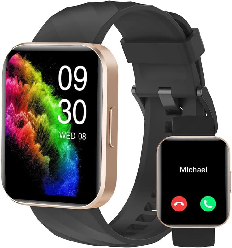 RUIMEN Montre Connectée Homme Smartwatch avec Appel Bluetooth Montre Sport Waterproof avec Podometre Cardiofrequencemetre Oxymetre Multisport Chronometre Notification SMS/Appel (Black Gold)