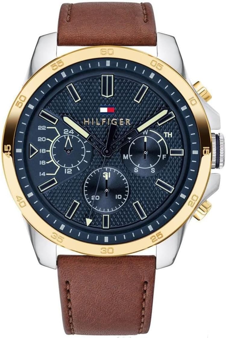 Tommy Hilfiger Montre Analogique Multifonction Quartz pour Hommes avec Bracelet en Silicone, en Acier Inoxydable ou en Cuir, sous-Cadrans pour Le Jour et la Date, Étanche jusqu'à 5ATM
