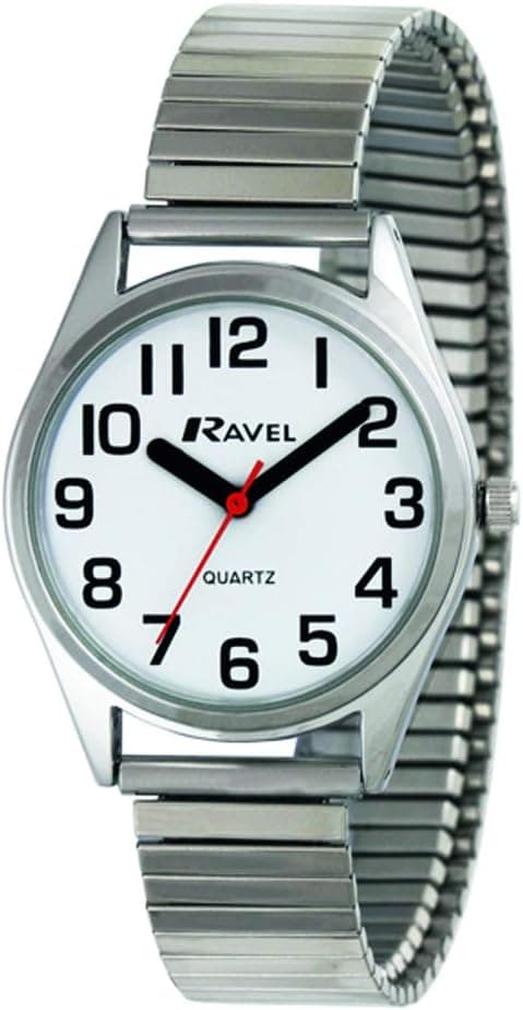 Ravel - Montre Unisexe à Bracelet Extensible en Acier Inoxydable avec Super Grands Chiffres et Aiguilles