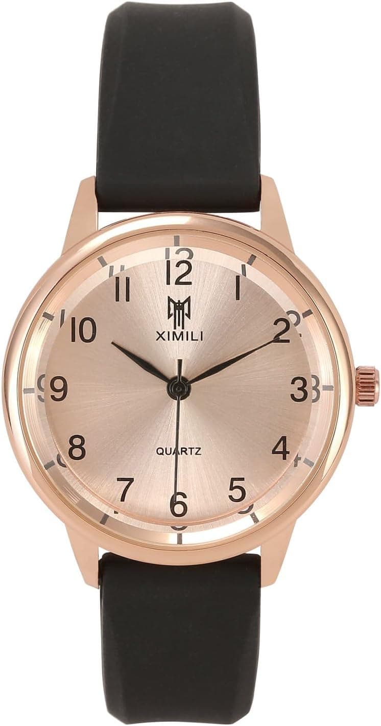 Montre pour Femme avec Bracelet en Silicone, Montres de Sport Analogique Quartz avec Cadran Rond Or Rose Facile à Lire Chiffres Arabes, Élégant Montre Poignet pour Infirmières Etudiantes Filles