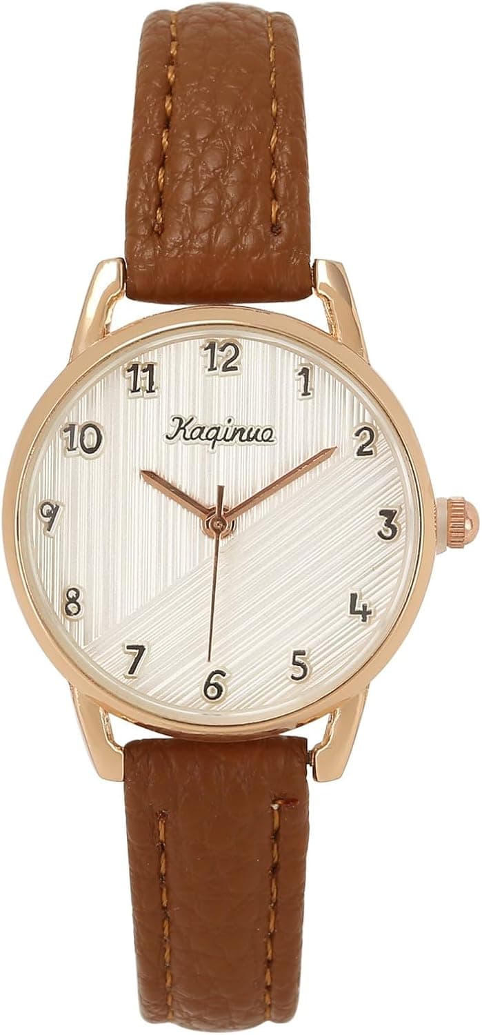 Montre-bracelet pour femme avec bracelet en cuir - Montre à quartz analogique - Chiffres arabes - Montre pour femme