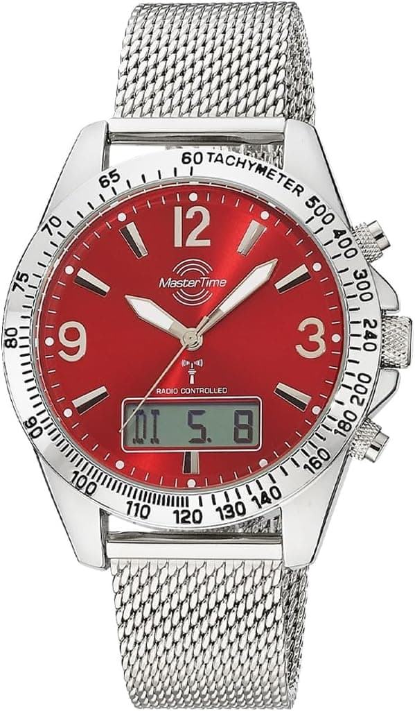 Master Time MTGA-10962-82M Montre à quartz radio-pilotée analogique et numérique pour homme avec bracelet milanais en acier inoxydable