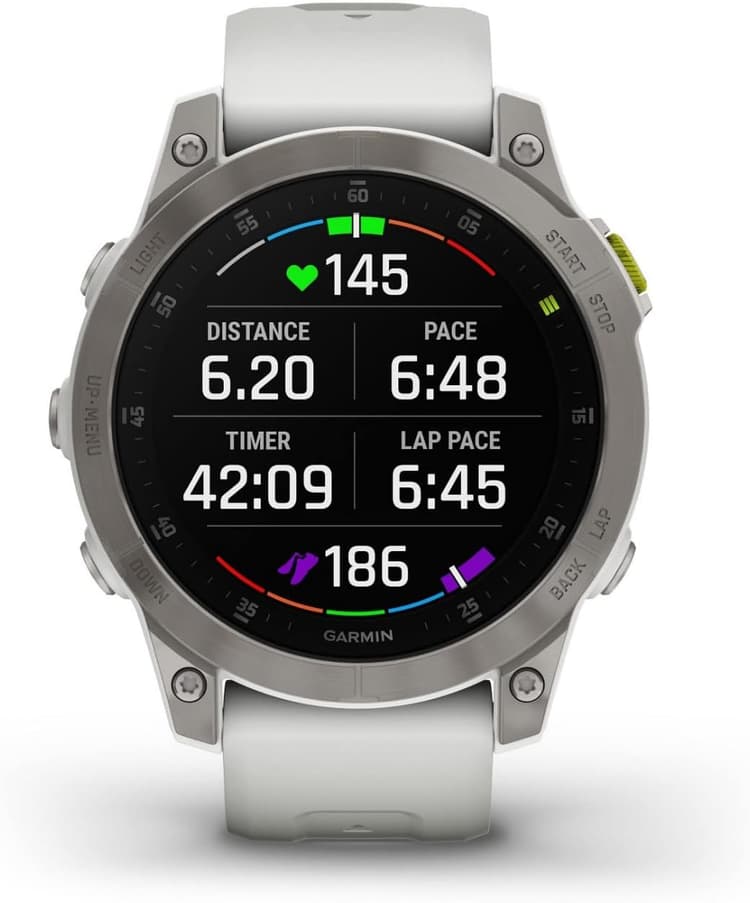 Garmin epix Gen 2, Montre Intelligente Active Haut de Gamme, fonctionnalités de santé et de Bien-être, écran AMOLED à écran Tactile, Montre d'aventure avec fonctionnalités avancées, Titane Blanc