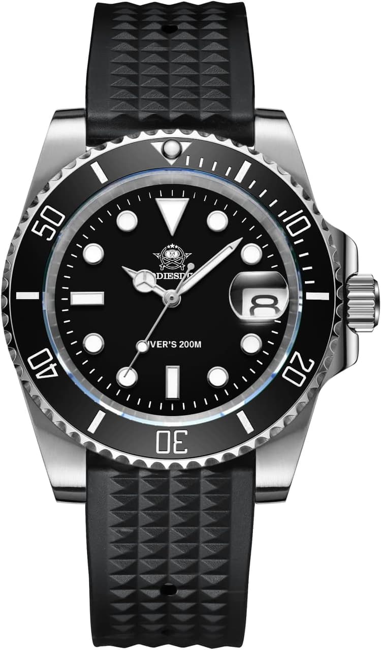 ADDIESDIVE Montre Analogique à Quartz pour Homme Lumineux Indice D’étanchéité de 20 Bars Montre Plongée Homme avec Bracelet en Acier Inoxydable