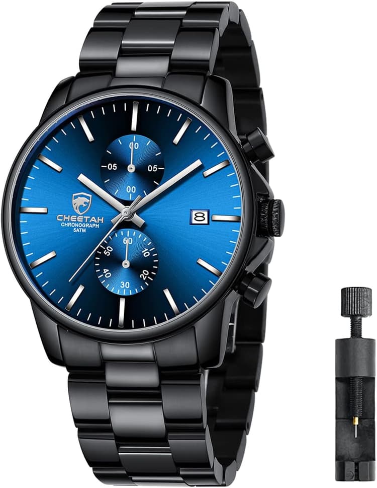 Montres pour Hommes avec Montre à Quartz chronographe étanche décontractée en Acier Inoxydable et en métal, Date Automatique dans des Mains colorée